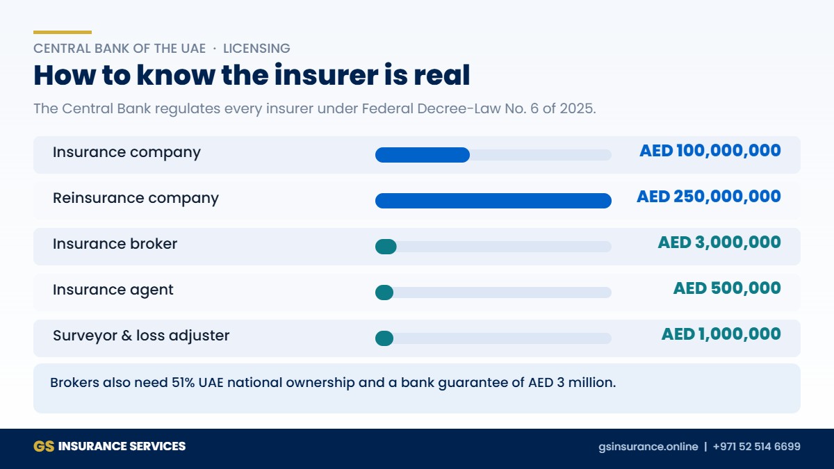 Central Bank of the UAE minimum capital for insurers, brokers, agents and loss adjusters